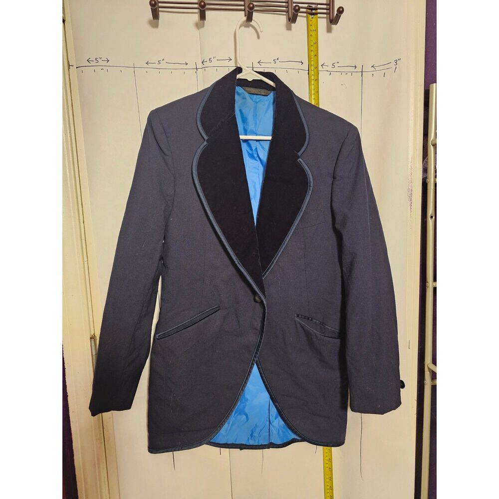 Vintage 70s Palm Beach Formal Fashions Smoking Jacket Blue Blazer Velvet Lapel
